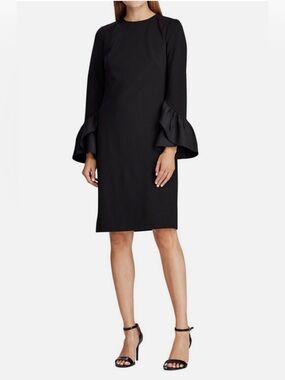 Lauren Ralph Lauren Shift Dress Black Long Bell Sleeve Ruffle Cuffs  Size 4